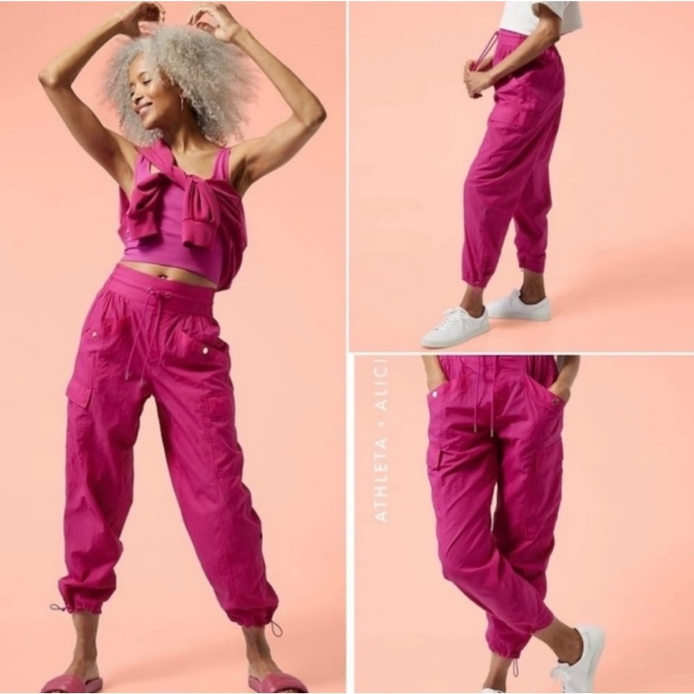Athleta + Alicia Keys Sz 22 High Waisted Pink Utility Cargo Joggers NWOT! - Picture 3 of 11